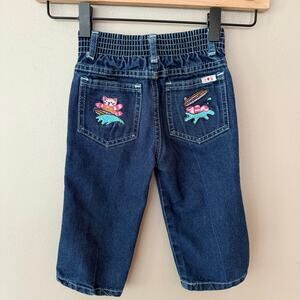 Vintage 80s I Love You Toddler Girl Blue Jeans 18 Months Embroidered Surfing Cat